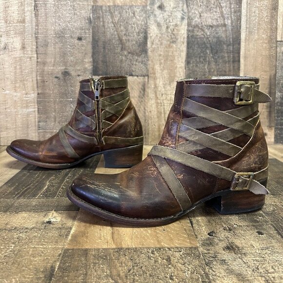 Freebird by Steven Sammi Ankle Strappy Brown Boots Booties Womens 8 - Picture 11 of 12